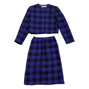 VINTAGE 70s 80s Prestige Petites Plaid 2 Piece Skirt Jacket Set Womens 8 Petite